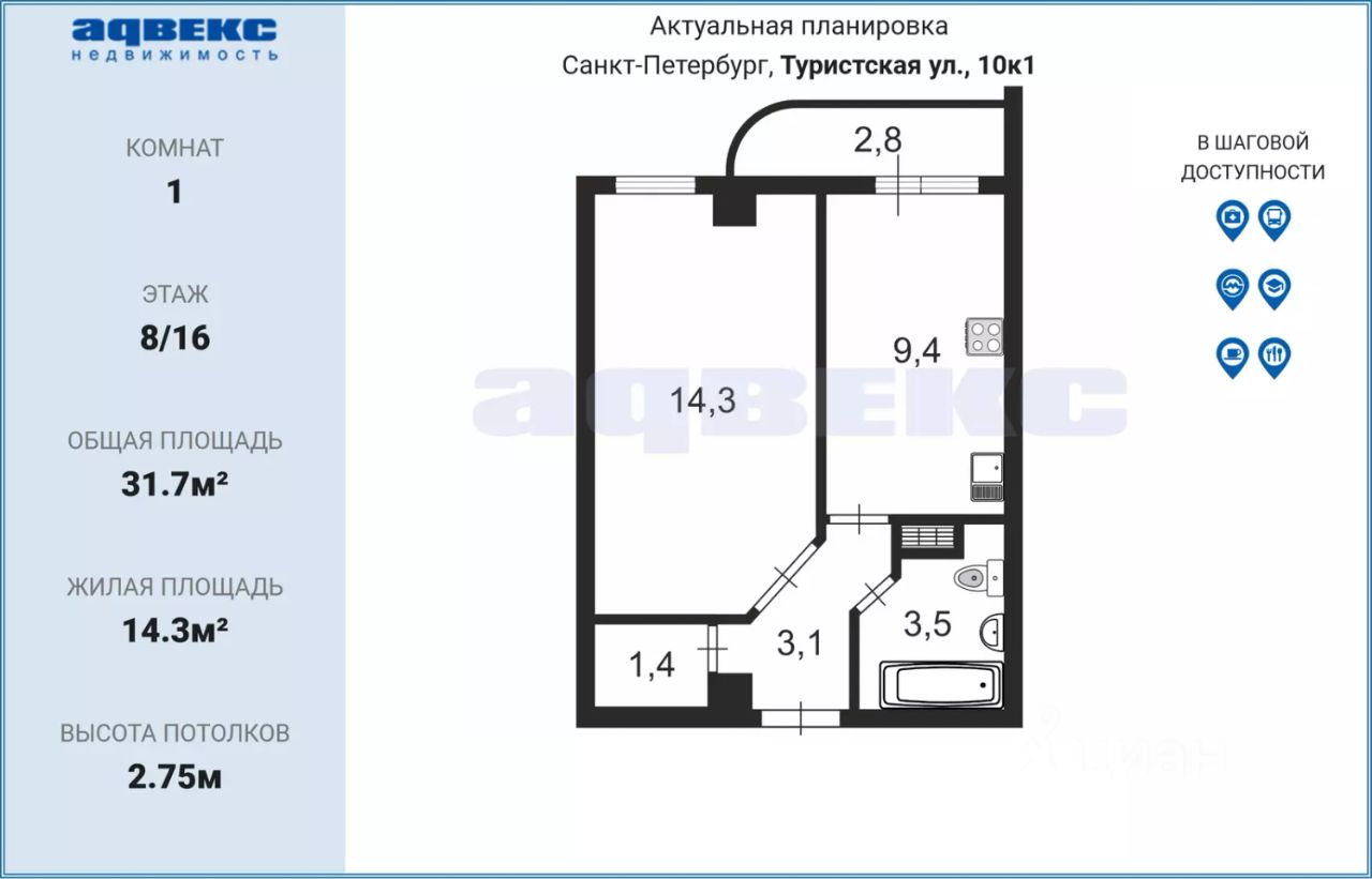Продажа 1-комн квартиры на вторичном рынке Туристская улица, 10к1