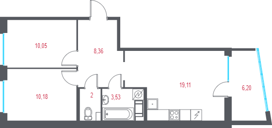 Продажа 2-комн квартиры в новостройке Пушкин г., 1-я линия, территория Лесное,  к. 2.2