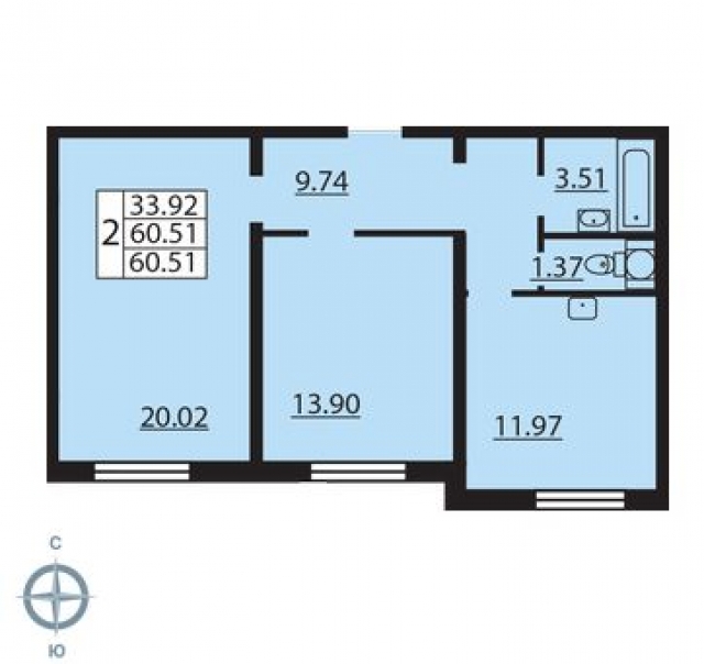 Планировка ЖК Калейдоскоп, 33.92 м2