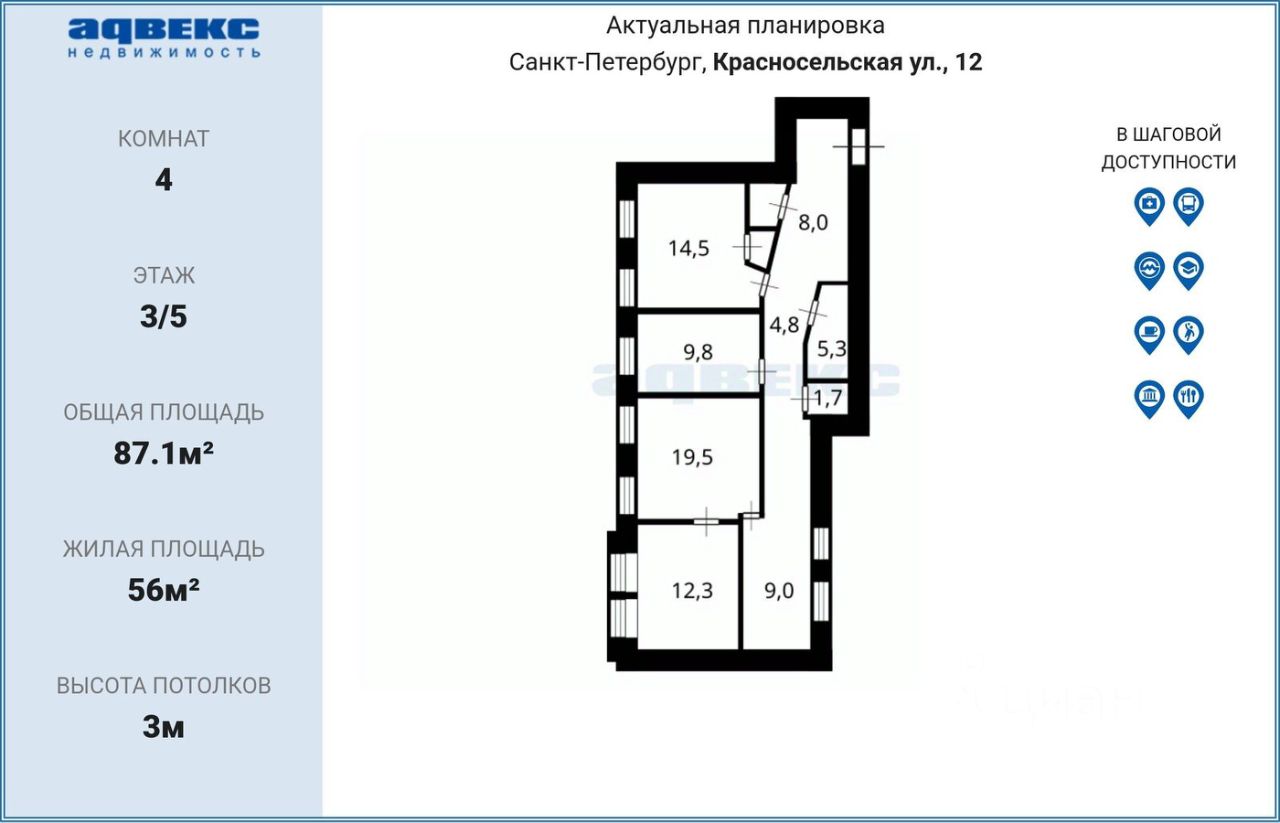 Продажа 4-комн квартиры на вторичном рынке Красносельская улица, 12