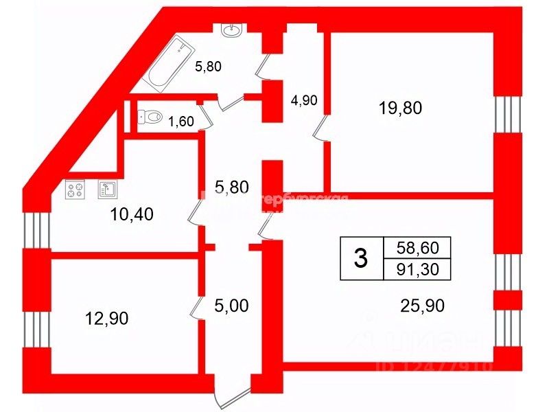Продажа 3-комн квартиры на вторичном рынке улица Большая Зеленина, 13