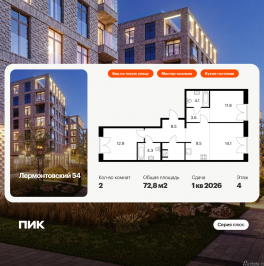 Продажа 2-комн квартиры в новостройке Лермонтовский пр., 54, корп. 2.2