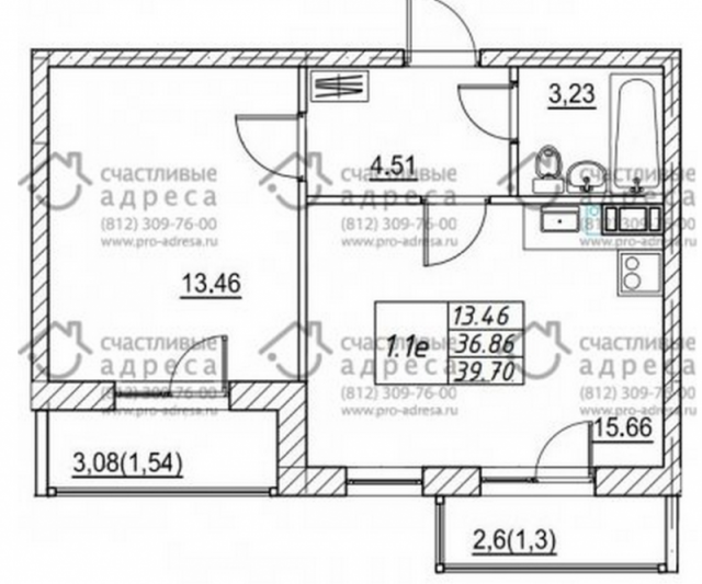 Планировка ЖК Пуд счастья, 13.46 м2