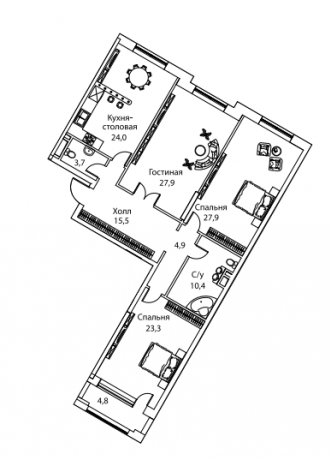 Планировка ЖК Жизнь на Плющихе, 79.1 м2