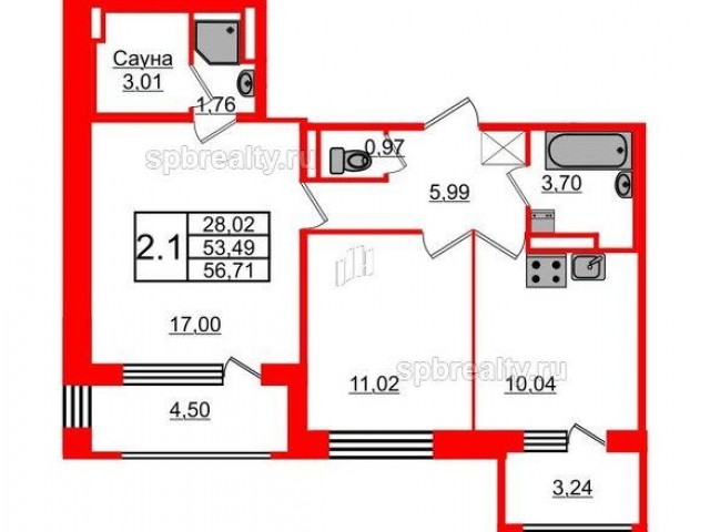 Планировка ЖК Фортеция. Жизнь на побережье, 28.02 м2