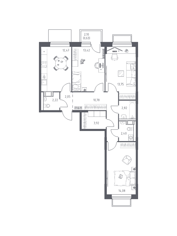 Продажа 3-комн квартиры в новостройке Мирный п., Свободы ул.,  к. 6.4