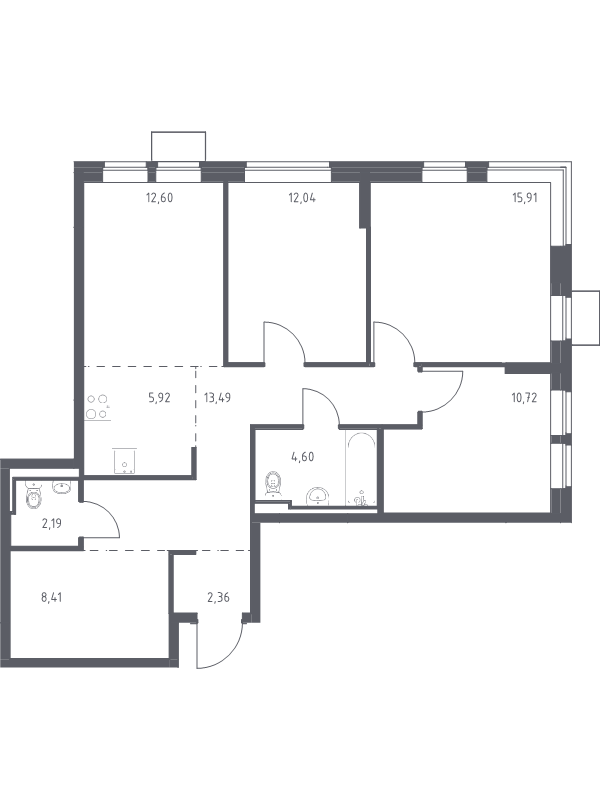 Продажа 3-комн квартиры в новостройке Богданиха д., Красная Слобода ул.,  к. 7.4