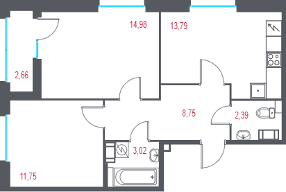 Продажа 2-комн квартиры в новостройке Пушкин г., 1-я линия, территория Лесное,  к. 2.2