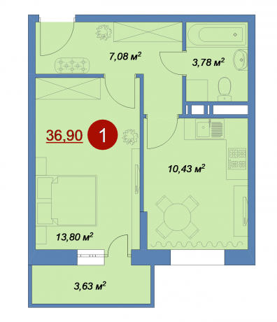Планировка ЖК Новые Островцы, 13.8 м2