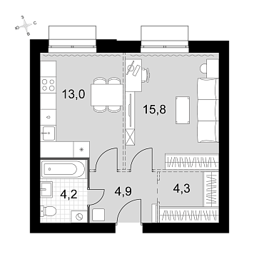 Продажа 1-комн квартиры в новостройке Докукино д., Цветочная ул.,  к. 1.2