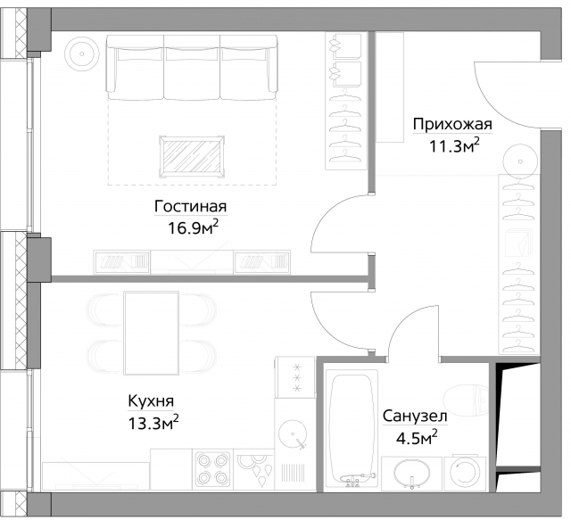 Планировка ЖК Фили Сити, 16.9 м2