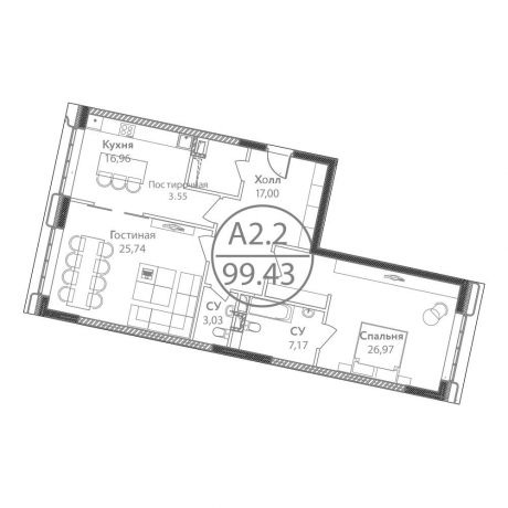 Планировка ЖК ВТБ Арена парк, 26.97 м2