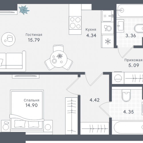 1-комн квартира Сокольнический Вал ул,  к. 1