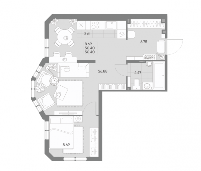 Планировка ЖК Amo, 8.69 м2