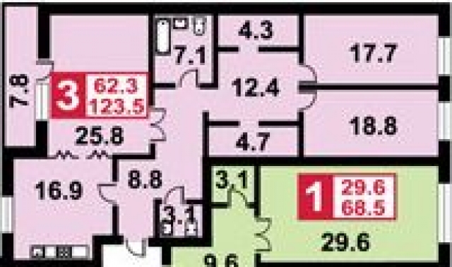 Планировка ЖК Первый, 62.3 м2