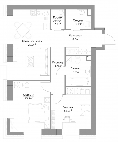 Планировка ЖК Фили Сити, 28.4 м2