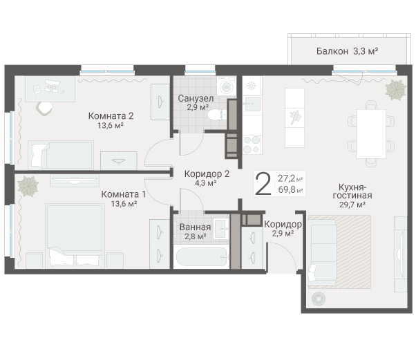 Продажа 2-комн квартиры в новостройке Санкт-Петербург г., Руднева ул.,  к. 3