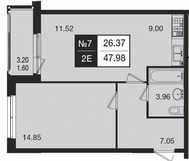 Планировка ЖК Н74, 26.37 м2