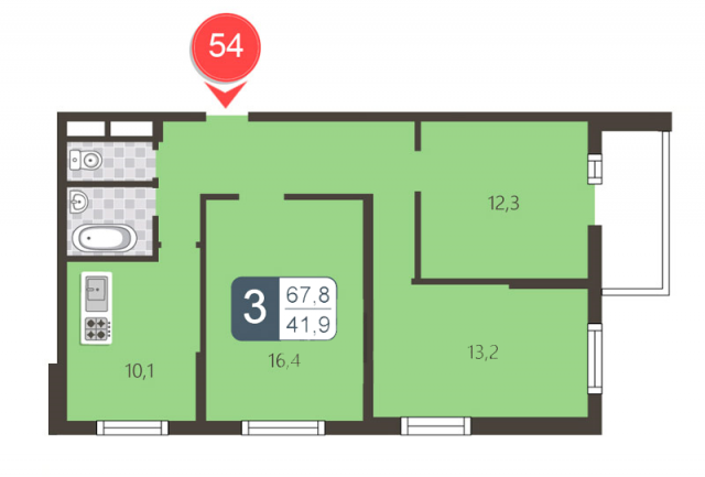 Планировка ЖК В Северном, 41.9 м2