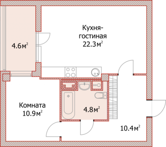 Планировка ЖК Cruise Apart, 10.9 м2