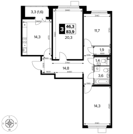 Продажа 3-комн квартиры в новостройке Москва г., Ленинградское ш.,  к. 1