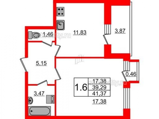 Планировка ЖК Фортеция. Жизнь на побережье, 17.38 м2
