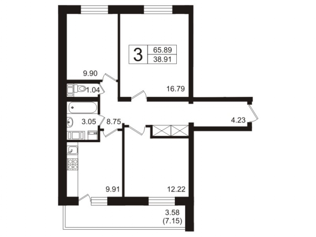 Планировка ЖК Город мастеров, 38.91 м2