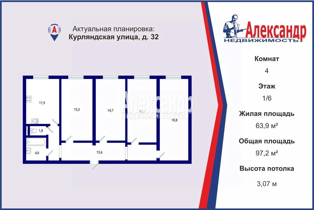 Продажа 4-комн квартиры на вторичном рынке Курляндская улица, 32