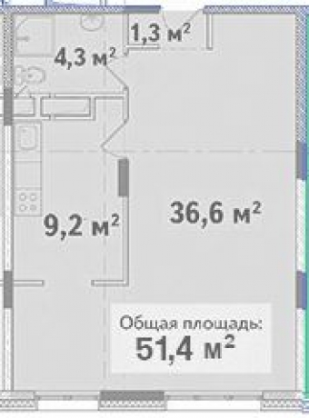 Планировка ЖК Болтино, 36.6 м2