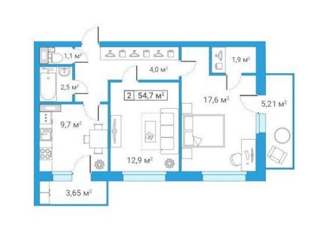 Планировка ЖК 7 PARK, 30.5 м2