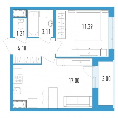Планировка ЖК Магеллан, 11.39 м2
