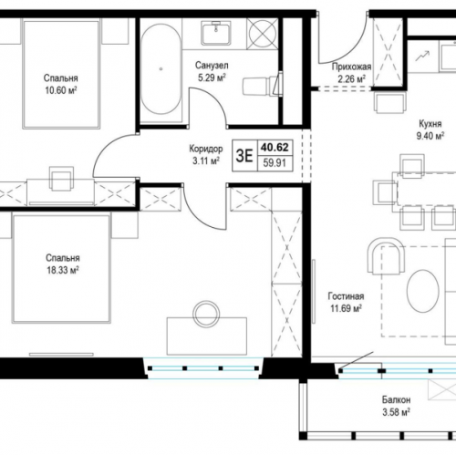 2-комн квартира Сапроново д., Купелинка мкр.,  к. Нестеров