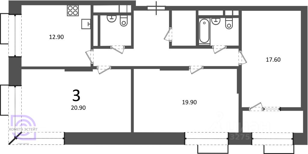 Продажа 3-комн квартиры на вторичном рынке Клинская улица, 2А