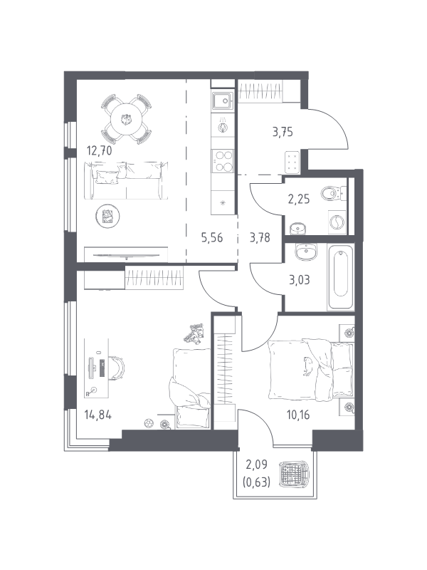 Продажа 2-комн квартиры в новостройке Коробово д., 10 км до МКАД,  к. 8.2