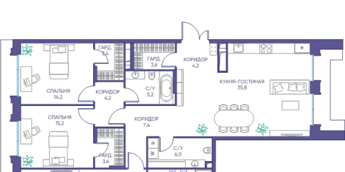 3-комн квартира Москва г., Погодинская ул.,  к. 1