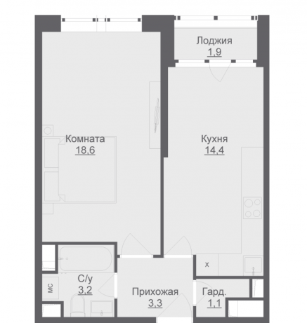 Планировка ЖК Liberty, 18.6 м2