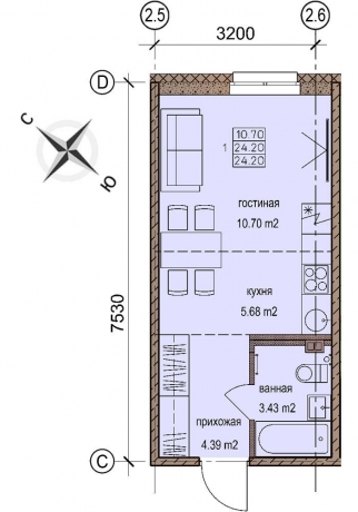 Планировка ЖК VillaHills, 16.38 м2