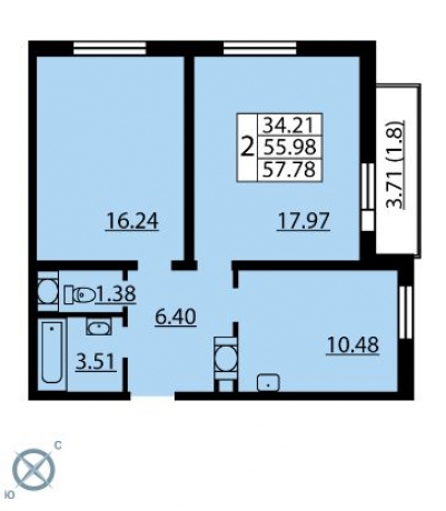 Планировка ЖК Калейдоскоп, 34.21 м2