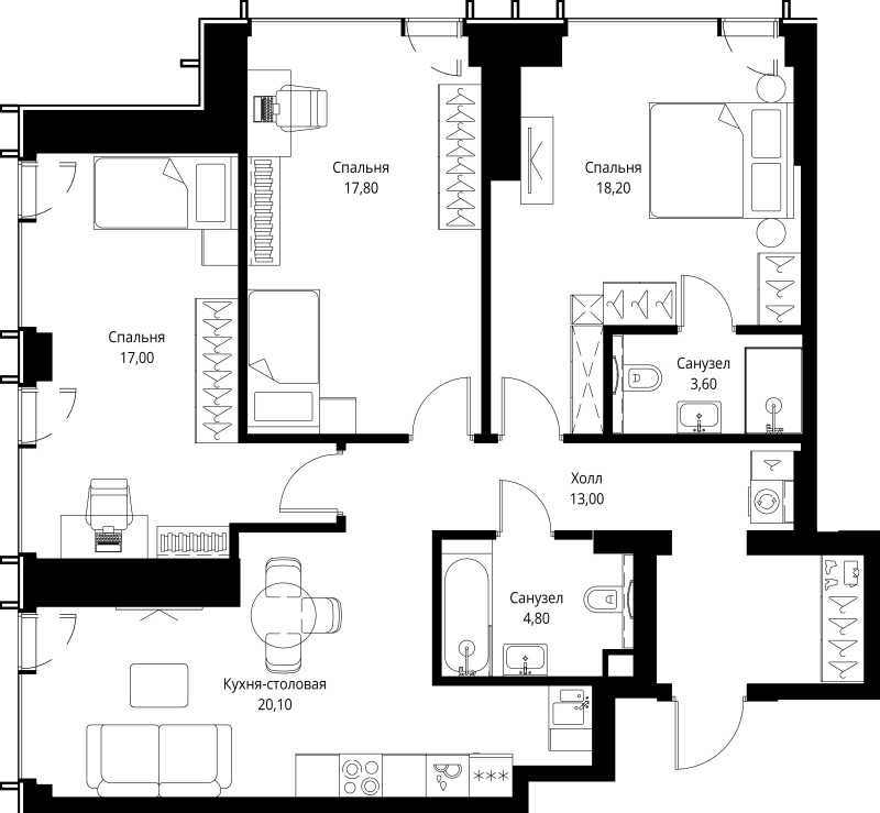 Продажа 3-комн квартиры в новостройке Москва г., Верейская ул.,  к. 1.6