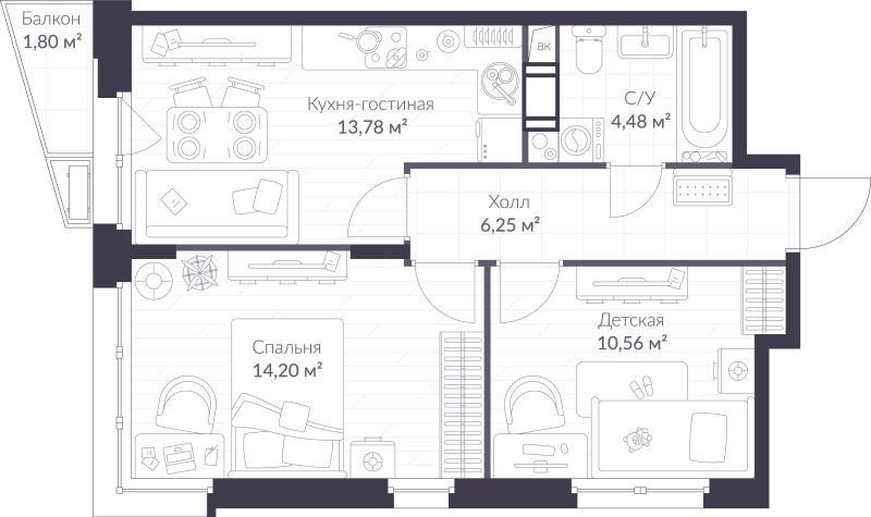 Продажа 2-комн квартиры в новостройке Сертолово г., Дмитрия Кожемякина ул.,  к. 9