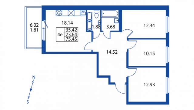Планировка ЖК Полис на Неве, 35.42 м2