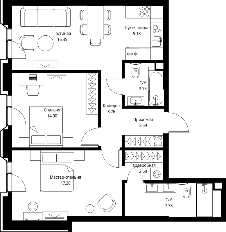 Продажа 2-комн квартиры в новостройке Москва г., Мира пр-кт,  к. 2