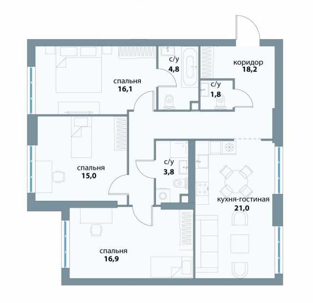 Планировка ЖК Событие, 48 м2