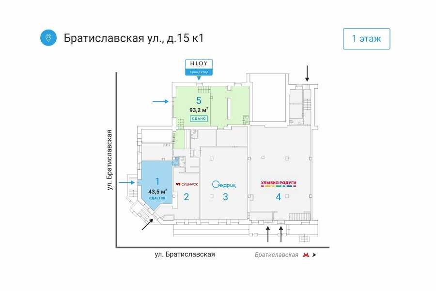 Аренда торгового помещения Братиславская ул,  д. 15,  к. 1