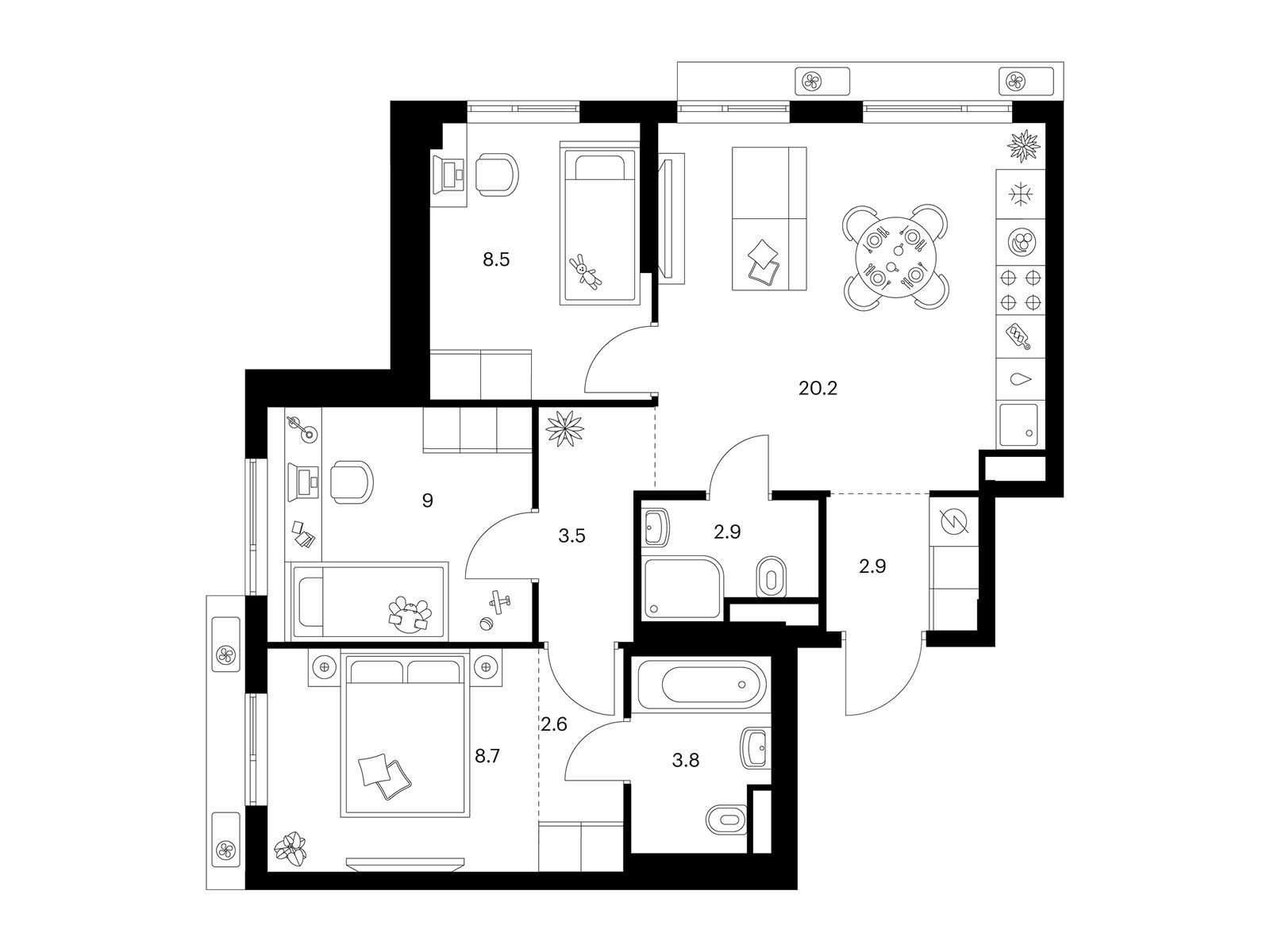 Продажа 3-комн квартиры в новостройке Кавказский б-р, зем.уч. 51/3, корп. 3.7