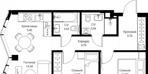 2-комн квартира Москва г., Мира пр-кт,  к. 3