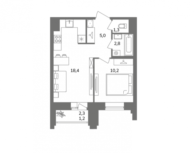Планировка ЖК Антверпен, 10.2 м2