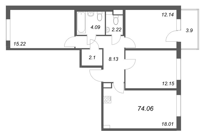 Продажа 3-комн квартиры в новостройке Стрельна п., Будённого пр-кт,  к. 5.5