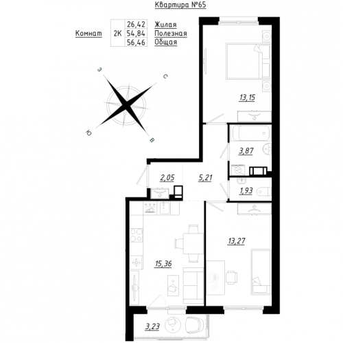 2-комн квартира Федоровское д., Центральная ул.,  к. 1