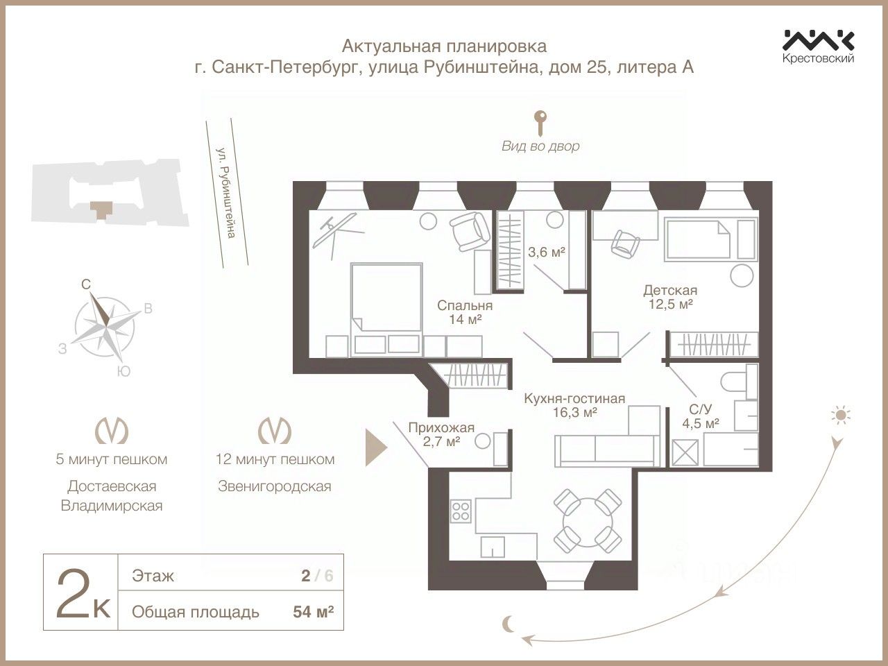 Продажа 2-комн квартиры на вторичном рынке улица Рубинштейна, 25